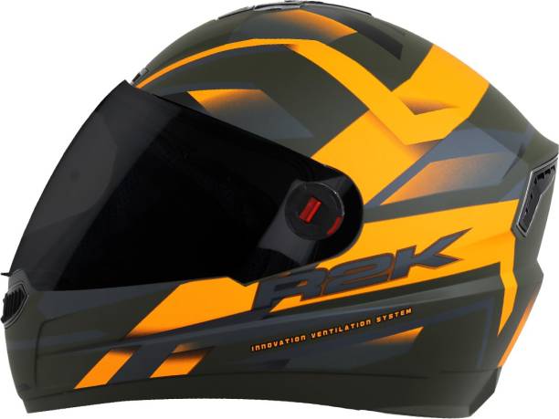 Steelbird Air SBA-1 R2K Full Face Graphics Helmet in Matt Battle Green Orange Motorbike Helmet