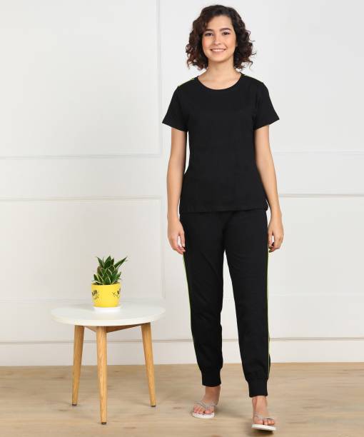 DreamBe Women Solid Black Top & Pyjama Set