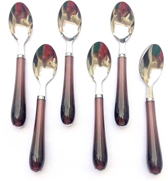 Canberry Dining Table Spoon 6-Pieces Set for Kitchen and Dining Table Steel with Shiny brown Plastic Handle Spoon Set for Home and Kitchen (Set of 6) Pack of 1 ( brown) Steel Table Spoon Set