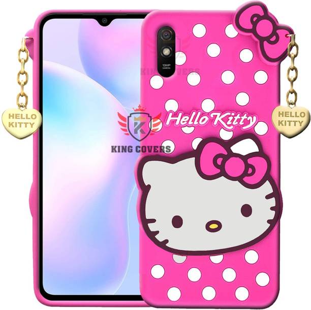 KING COVERS Back Cover for Mi Redmi 9A, Mi Redmi 9i - Hello Kitty Case | 3D Cute Doll | Soft Girl Back Cover with Pendant