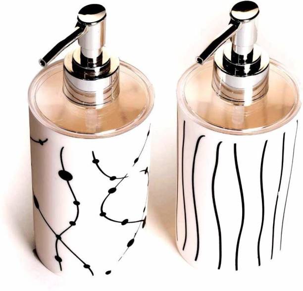 Herbisense White Plastic Body Dispenser Bottle Set with Pump for handwash in Bathroom Kitchen Sink, 350 ml Gel, Liquid, Shampoo, Lotion Dispenser