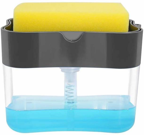 Xhaiden 2 in 1 Soap Pump Plastic Dispenser for Dishwasher Liquid Holder Kitchen Sink Dish Washing Soap Dispenser with Free Sponge Dishwash Bar