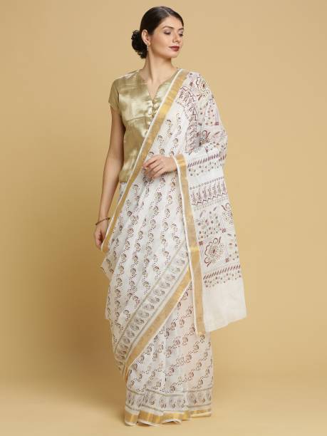 Printed Kasavu Pure Cotton Saree Price in India