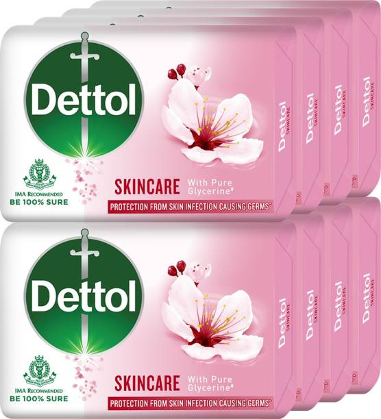 Dettol Skincare Germ Protection Bathing Soap bar, 125g (Pack of 8)