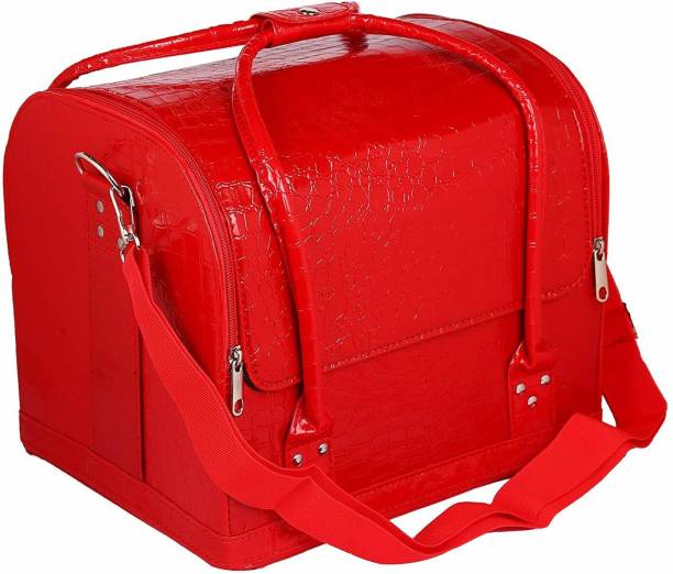 fresherjilive Professional Beauty Make Up Case Nail Cosmetic Box Vanity Case. (Red) combo 2 High Quality, Modern Design Cosmetic Bag with Zipper, Useful box for your cosmetic or toiletries. Small and compact. Perfect for travel. Top Handle Make it Easy to Carry this Case Wherever You Go., Soft interior lining with great texture. Vanity Box
