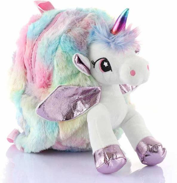 Mistazzo Unicorn Stylish Cute Soft Plush Backpack Bag for Girls Kids for School, Picnic Trips, Return Gift Waterproof Plush Bag