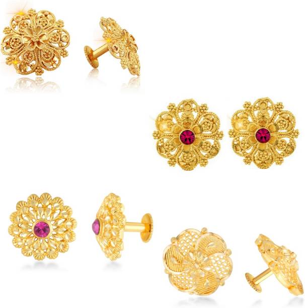 VIGHNAHARTA Traditional South Screw Back alloy 1 one gram gold plated wedding bridal Stylish fancy party wear everyday Ethnic Enamel Stud Earring Combo set For Women and Girls- (Sales Package- 4 pair Earring set) Alloy Earring Set