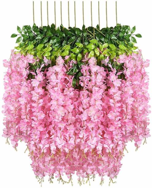 Laddu Gopal Laddu Gopal Artificial Hanging Dense Wisteria Flower Vine (Set of 3 Pink) Pink Westeria Artificial Flower