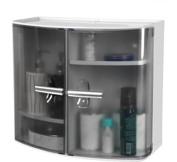 Muchmore Plastic Bathroom Cabinet 2 Shelves Cabinet / Bathroom Accessories Grey Plastic Wall Shelf