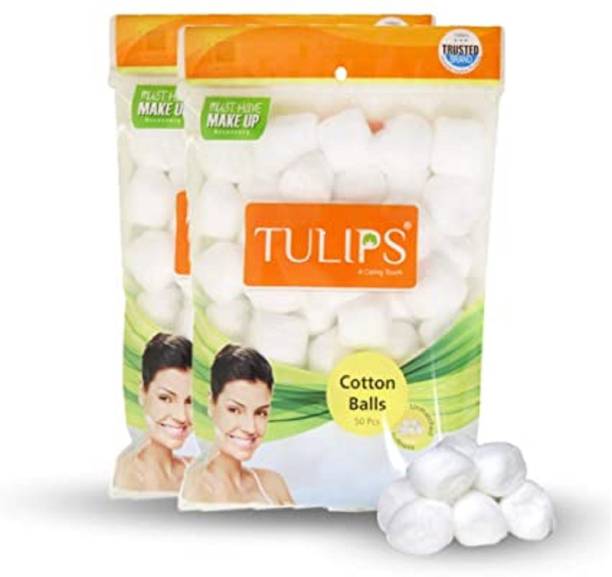 Tulips 50 WHITE COTTON BALLS IN A ZIPLOCK BAG (PACK OF 2)