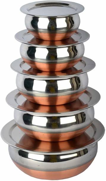 Bhaumik Copper handi set with lid Induction Bottom Cookware Set