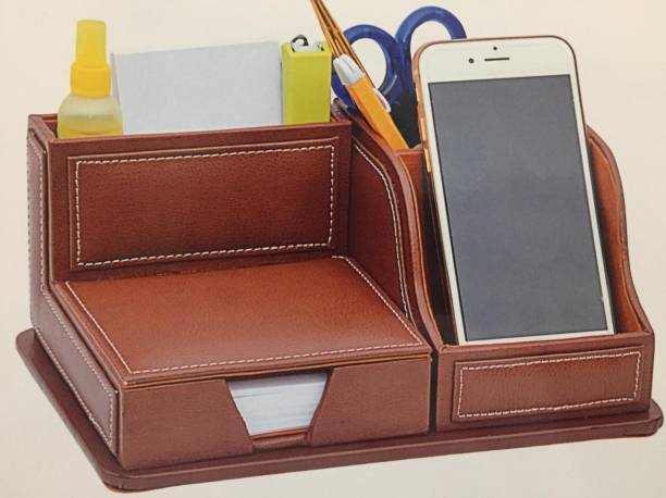 Galaxy Craft 4 Compartments Wood, Leatherette, Velvet pen Stand, slip box, and mobile holder