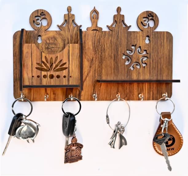 Arpita Crafts Yoga Pose Stylish Key Holder With Mobile Shelf (YB) Wood Key Holder