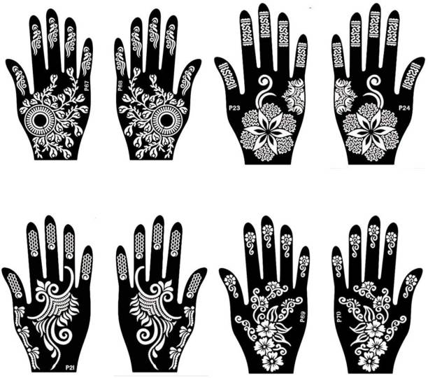 IVANA'S Set of 8 Henna Tattoo Stencil | Mehandi Stencils For Women, Girls | Hand Design