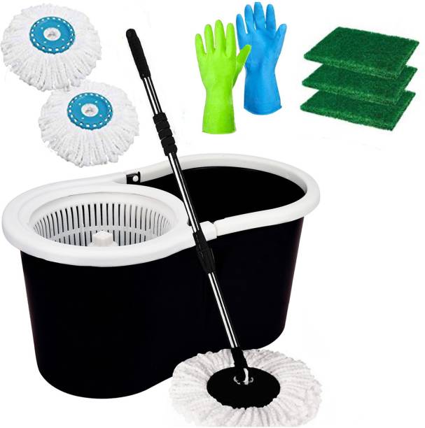 V-MOP Classic Black Plastic Magic Dry Bucket Mop - 360 Degree Self Spin Cleaning Mop Set for Home & Office Floor Cleaning Mop Set-B26 Mop Set