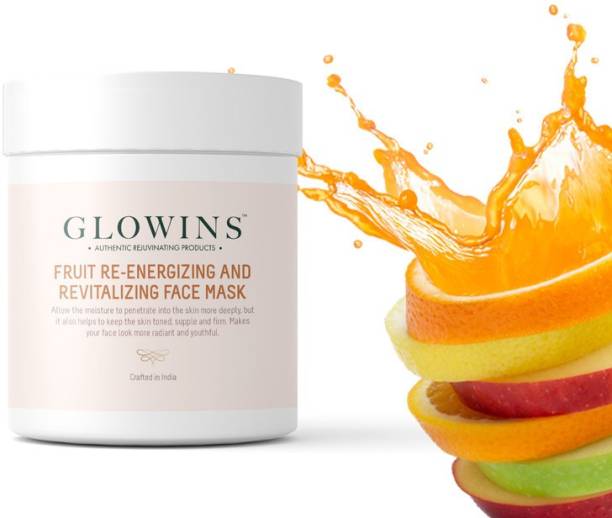 GLOWINS Fruit Re-Energizing and Revitalizing Face Mask Fully Loaded with Vitamin C, E & Kaolin Light for Skin Illumination-