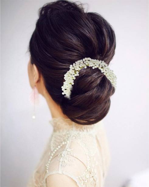 VAGHBHATT Hair Gajra (Veni) Fashion Jewellery White Stone Women's Hair Pins Artificial Flowers Accessories Bun