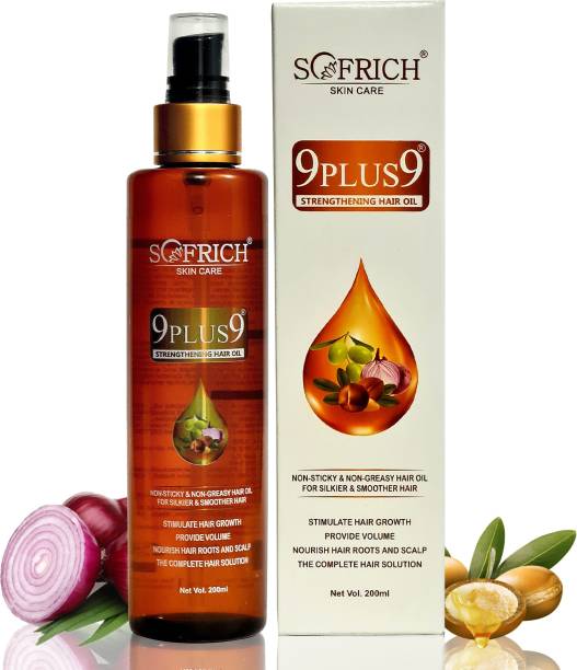 Sofrich 9 Plus 9 Strengthening Hair Oil 200 Ml, Controls Hair Fall, premature graying, and dandruff & split ends No Mineral Oil, Silicone & Synthetic Fragrance Hair Oil