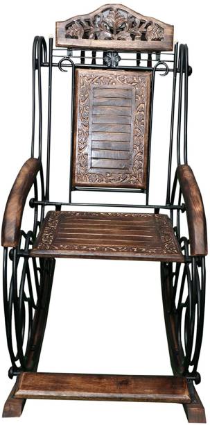 FURNITUREHUB Wood & Wrought Iron Rolling Chair Metal 1 Seater Rocking Chairs