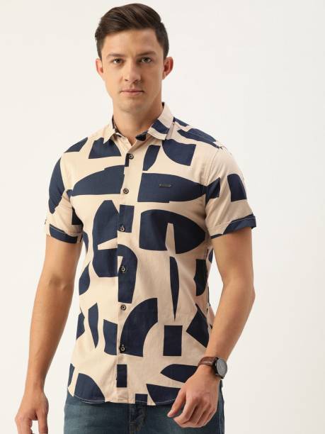 The Indian Garage Co. Men Printed Casual Beige Shirt