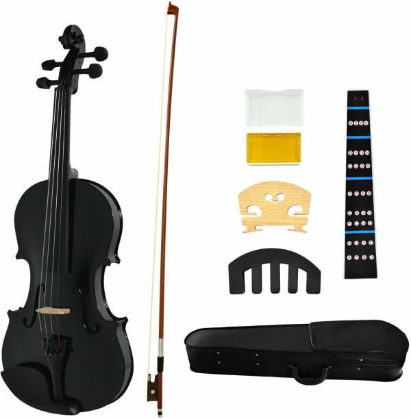 Juarez Legno Violin Kit, Full Size 4/4 Hand-Carved Solid Spruce Top, Solid Maple Back & Sides, JRV212BK with Redwood Bow, Rosin, Full Tone Sticker, Mute, Bridge, Oblong Case, Onxy Black 4/4 Semi- Acoustic Violin