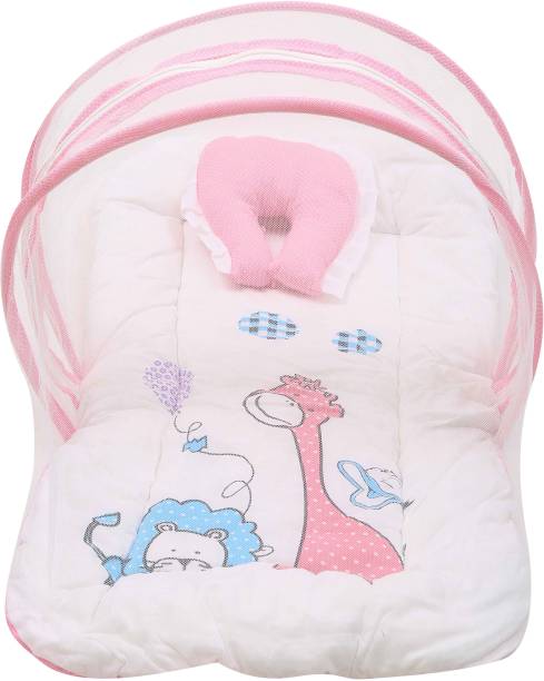 Miss & Chief byFlipkart Baby Folding Digital Print Mattress with Mosquito Net (0-6 Months) (Pink, White) Baby Bed Crib