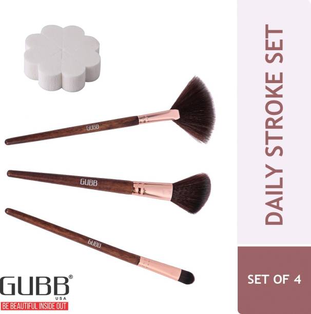GUBB Daily Stroke Kit Set Of 4 (Fan Brush, Blush Brush, Eyeshadow Brush & Makeup Wedges)