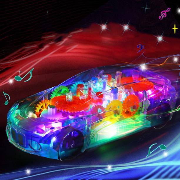 ZUNBELLA 3D Super Transparent Car Toy, Car Toy for Kids with 360 Degree Rotation, Gear Simulation Mechanical Car, Concept Racing Car, Sound & Light Toys for Kids Boys & Girls