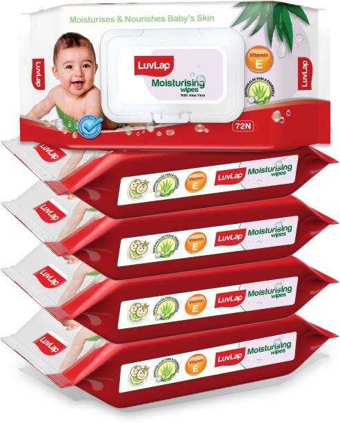 LuvLap Baby Moisturising Wipes with Aloe Vera, 72 wipes/pack with Lid, Pack of 5 Combo,