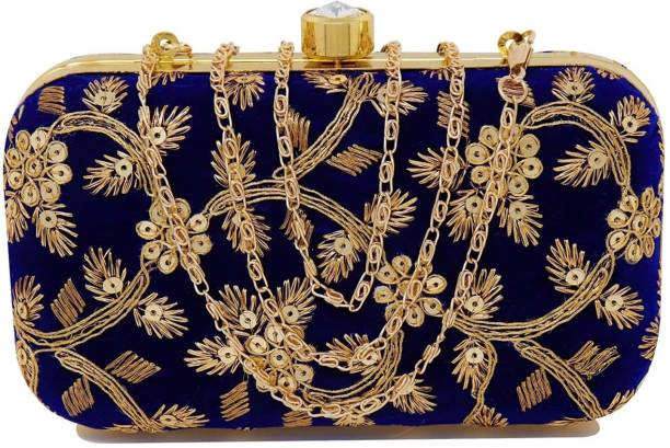 Casual, Party, Formal Blue, Gold  Clutch  - Regular Size Price in India