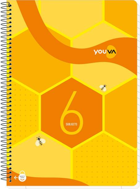 NAVNEET Youva Spiral & Soft Bound 6 Subject Book A4 Notebook Single Line 300 Pages