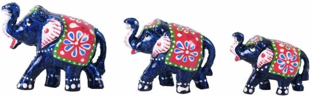 Dinine Craft Set of 3 blue Elephant Home Decorative Showpiece for Home Decoration Decorative Showpiece  -  4 cm