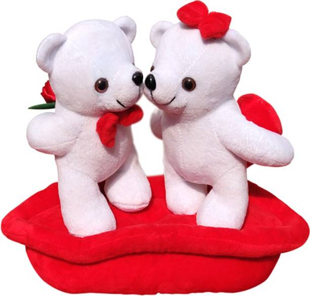 ULTRA Kissing Couple teddy Bear Holding Heart and Rose sweet valentine Plush Toy  - 11 inch