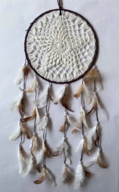 Ryme Brown And White Crochet Dream Catcher Wall Hanging For Room Wool Dream Catcher