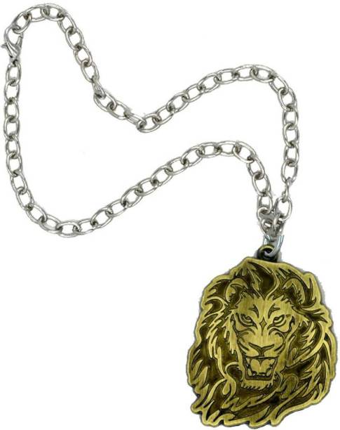 AFH Stylish Lion Design Antique Golden Quality Stainless Steel Hanging Car Mirror Charm Decorative Hanging Ornament Car Hanging Ornament