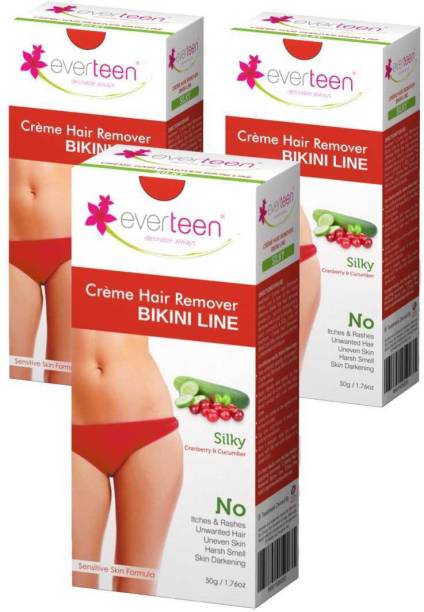 everteen SILKY Bikini Line Hair Remover Creme with Cranberry and Cucumber - 3 Packs (50g Each) Cream