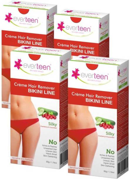 everteen SILKY Bikini Line Hair Remover Creme with Cranberry and Cucumber - 4 Packs (50g Each) Cream