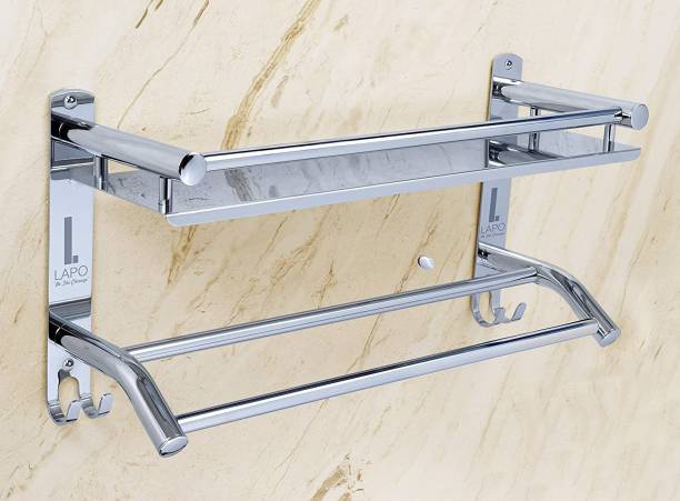 Capital Stainless Steel Double Layer Shelf withTowel Rod Stainless Steel Wall Shelf Stainless Steel Wall Shelf (Number of Shelves - 1)ding Towel Stand/Hanger/Bathroom Accessories (Brass Finish) Stainless Steel Wall Shelf