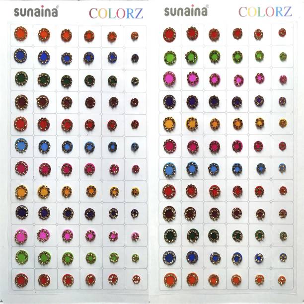 SUNAINA COLORZ Multicolour Mix Size Stone Border 144 Bindi Book For Women FOREHEAD Multicolor Bindis