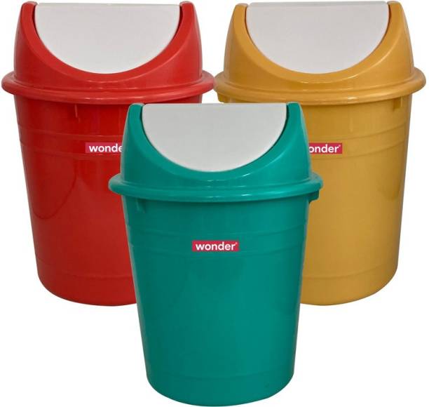 Wonder Plastic Swing 303 Plastic Dustbin, Set of 3, 10 L, Red Green & Yellow Color, Made In India Plastic Dustbin