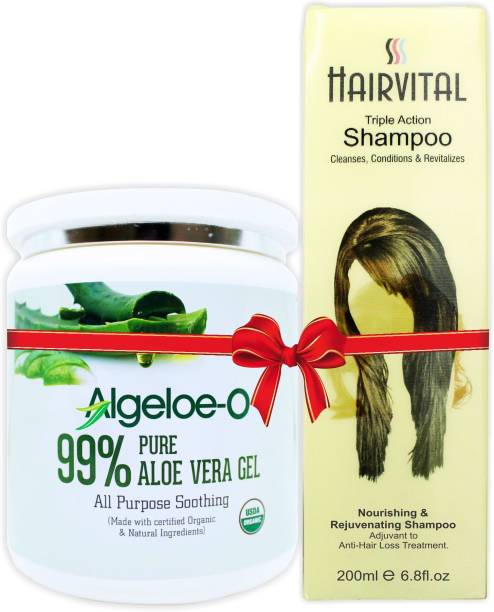 parasoft Combo pack of Algeloe-O (Organic Aloe Vera Gel) + Hairvital Shampoo ( Anti Hair Fall Shampoo) | suitable for all skin and hair types| with goodness of pure aloe vera | 99% pure aloevera gel | Nourishing and rejuvenating shampoo for hair loss