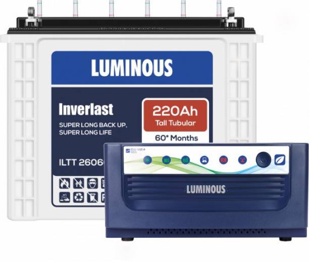 LUMINOUS Eco Volt Neo 850 Pure Sine Wave Inverter with ILTT 26060 220Ah Tall Tubular Inverter Battery