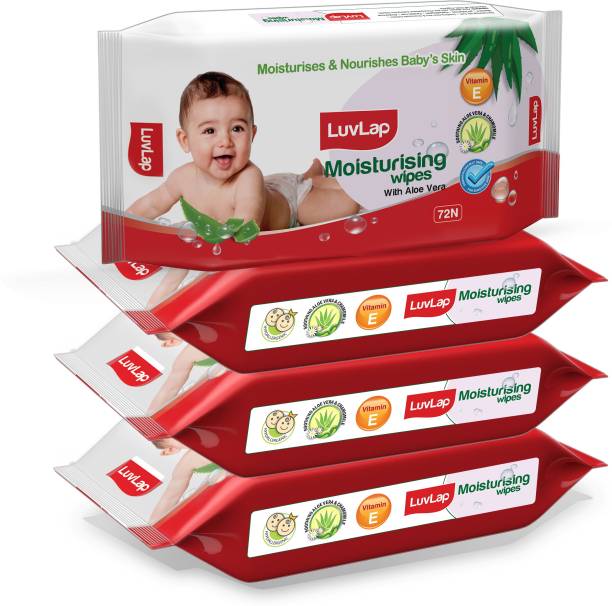 LuvLap Baby Moisturising Wipes with Aloe Vera, 72 wipes/pack, Pack of 4 Combo,