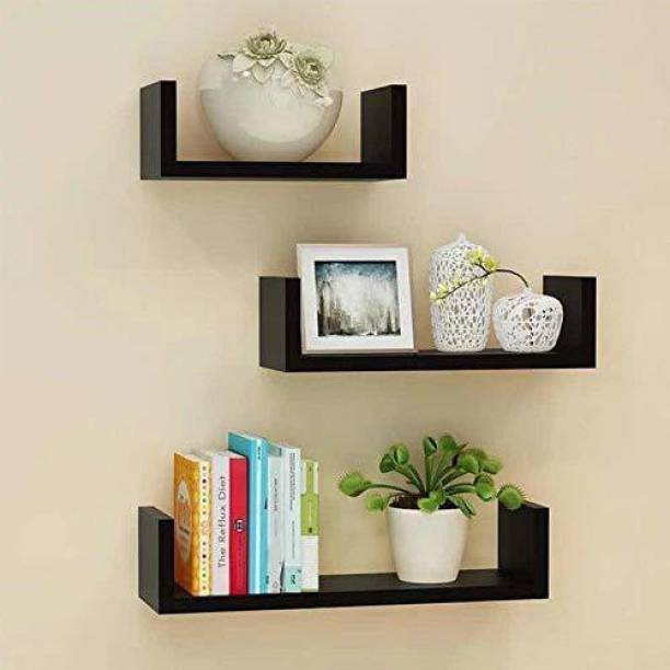 VANIYA CRAFTS U-Shape Floating Wall Rack Shelves for Living Room Kitchen Book Home Decoration Office MDF (Medium Density Fiber) Wall Shelf