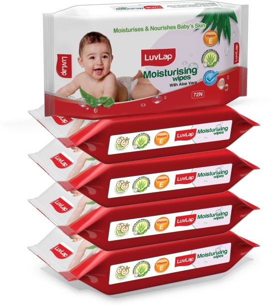 LuvLap Baby Moisturising Wipes with Aloe Vera, 72 wipes/pack, Pack of 5 Combo,