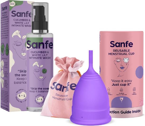 Sanfe Worry Free Set - Perfect Fit Large Menstrual Cups and Intimate Wash (Cucumber & White Lily)