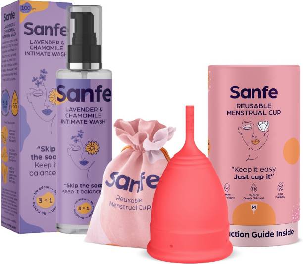 Sanfe Worry Free Set - Perfect Fit Medium Menstrual Cups and Intimate Wash (Lavender & Chamomile)