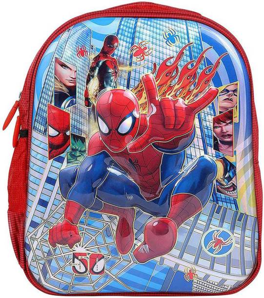 Style My Home Kid's Soft Fabric Trends Spider Man 3D Character Embossed School Bag (Multicolour) School Bag