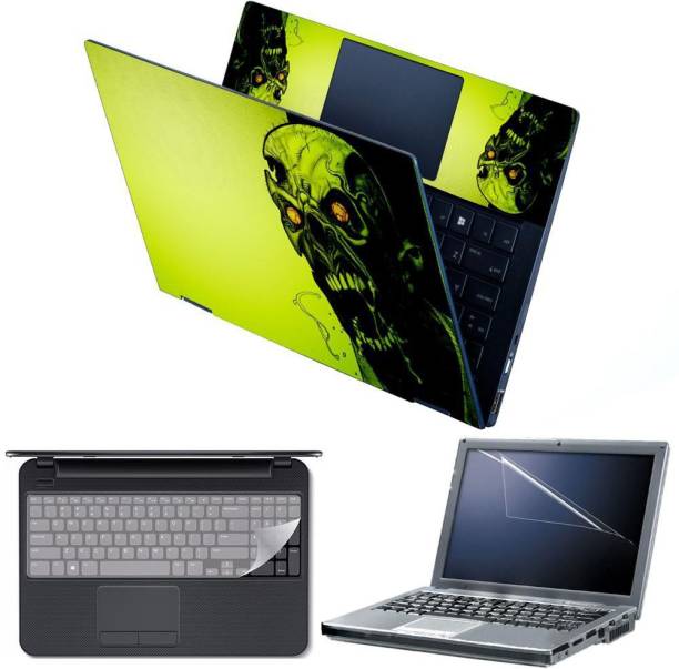 Anweshas 4 in 1 Combo Pack with Laptop Skin Sticker Decal, Palmrest Skin, Screen Protector, Key Guard for 15.6 Inch Laptop - Horror Green Combo Set