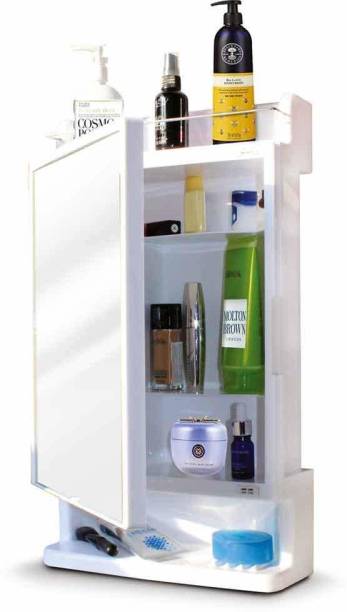 EASY2HOME Bathroom Cabinet with Mirror Plastic Strong Rich Look 6 Shelves Storage Organiser and Shelf (Basin Mirror for Wall with Cabinet), 21 x 12 inches, White Plastic Wall Shelf